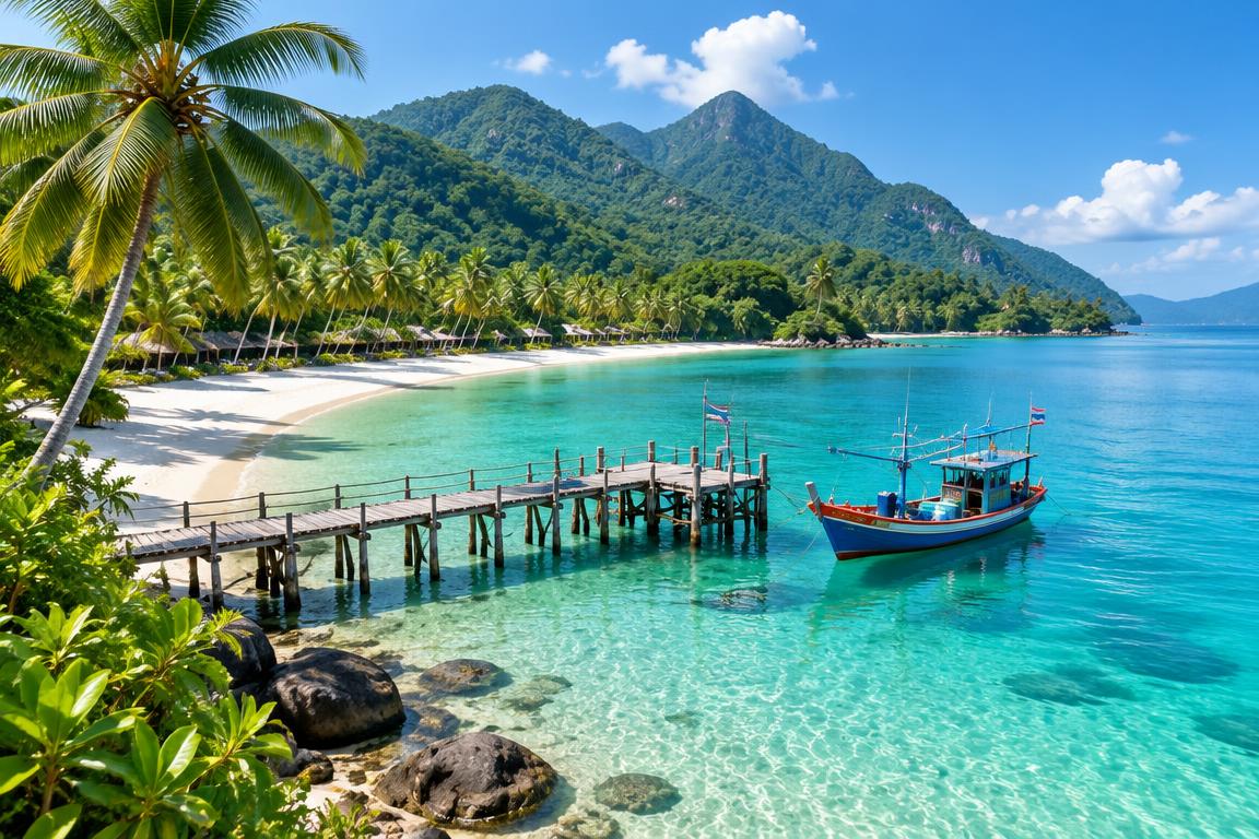 Koh Chang tropical island beaches and rainforest mountains in Thailand