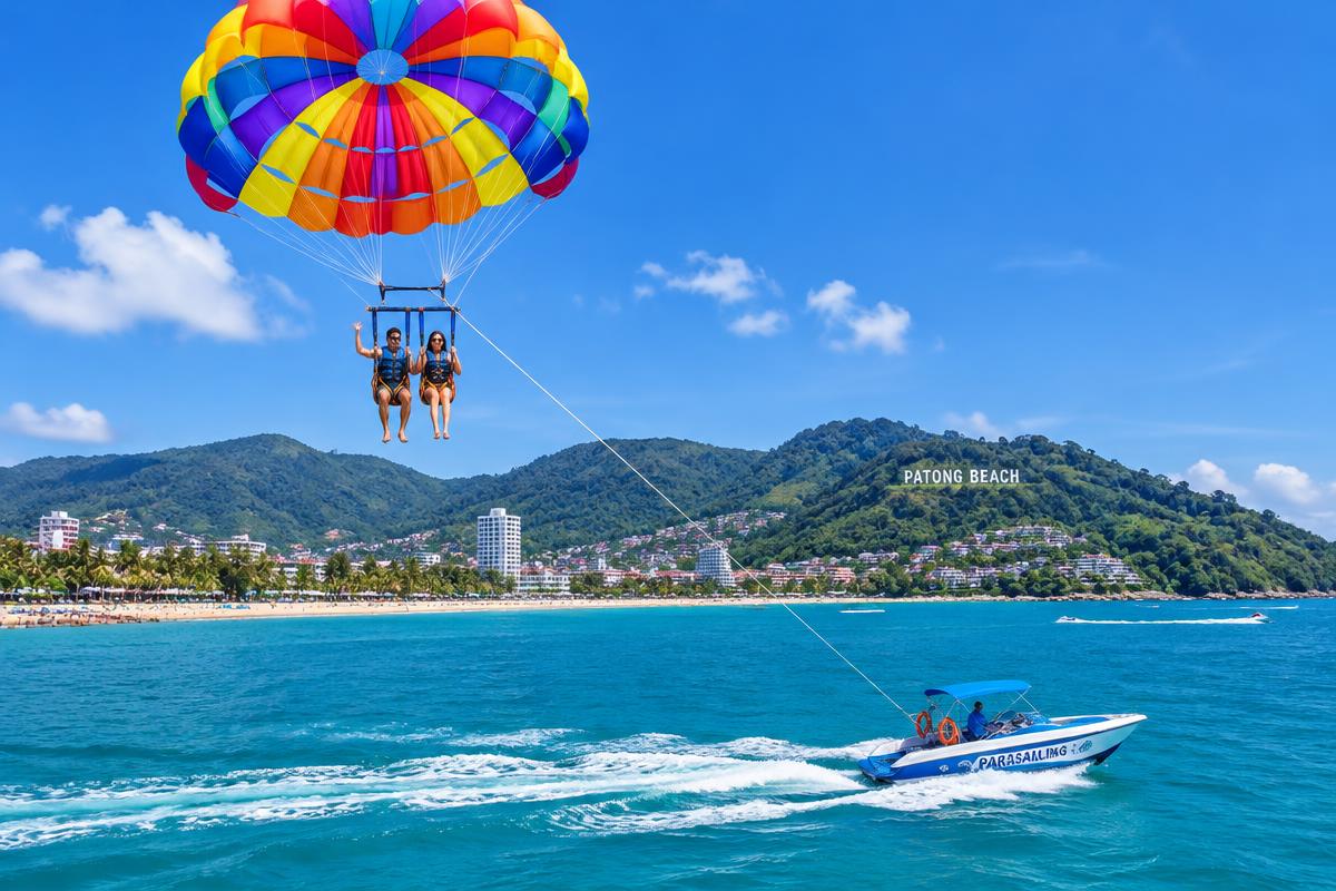 Parasailing and Water Sports Over Patong Bay