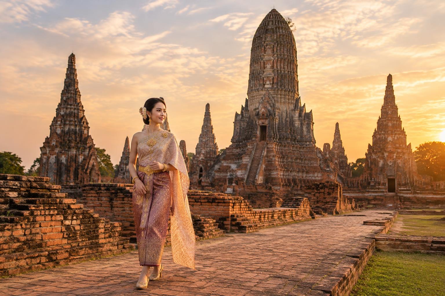 Traditional Thai Costume Rental Wat Chaiwatthanaram