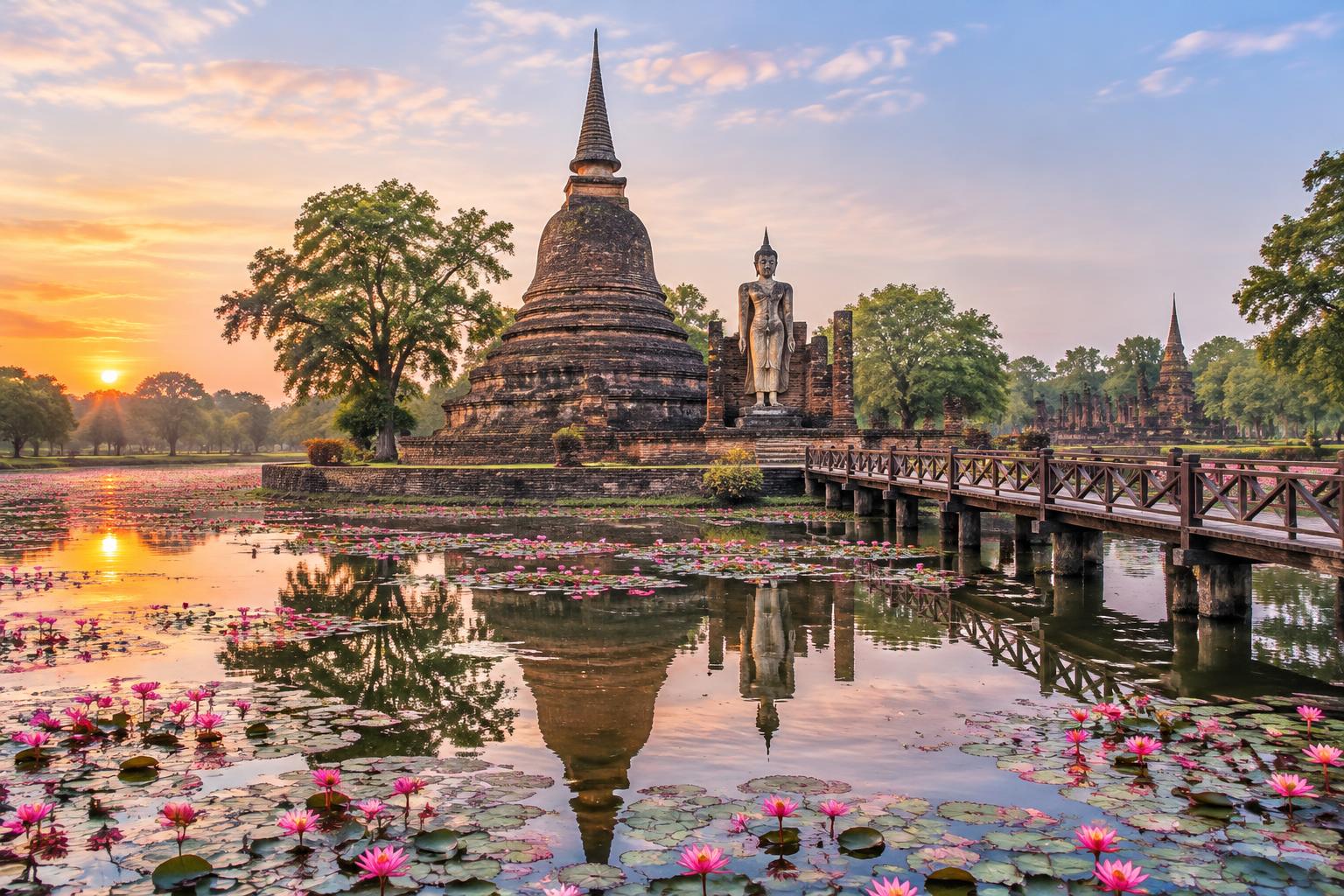 Wat Sa Si Island Temple and Lotus Lake Sunrise